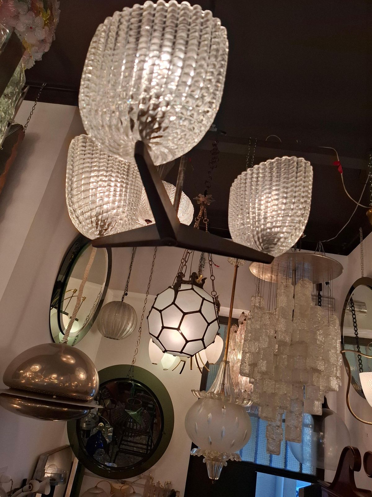 photo vinterior Seguso Chandelier Murano Glass Ottone 1950 Italia
