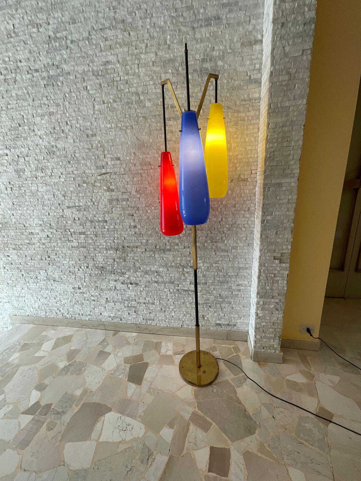 Stilnovo (Attribuita)   Lampada Da Terra Con 3 Vetri Di Murano   Italia 1960 photo for sale
