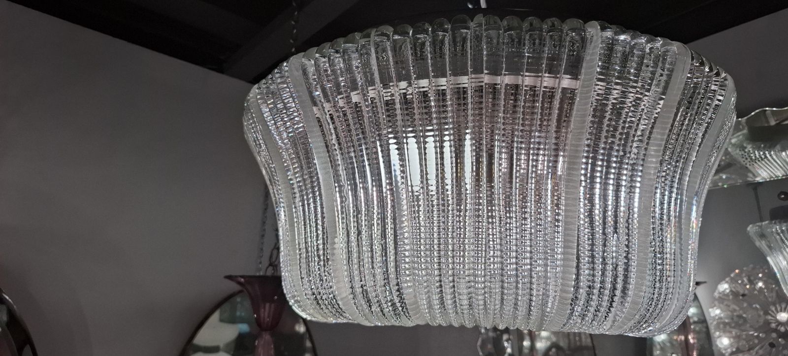 Venini Chandelier Murano Glass Brass Iron 1940 Italy photo for sale