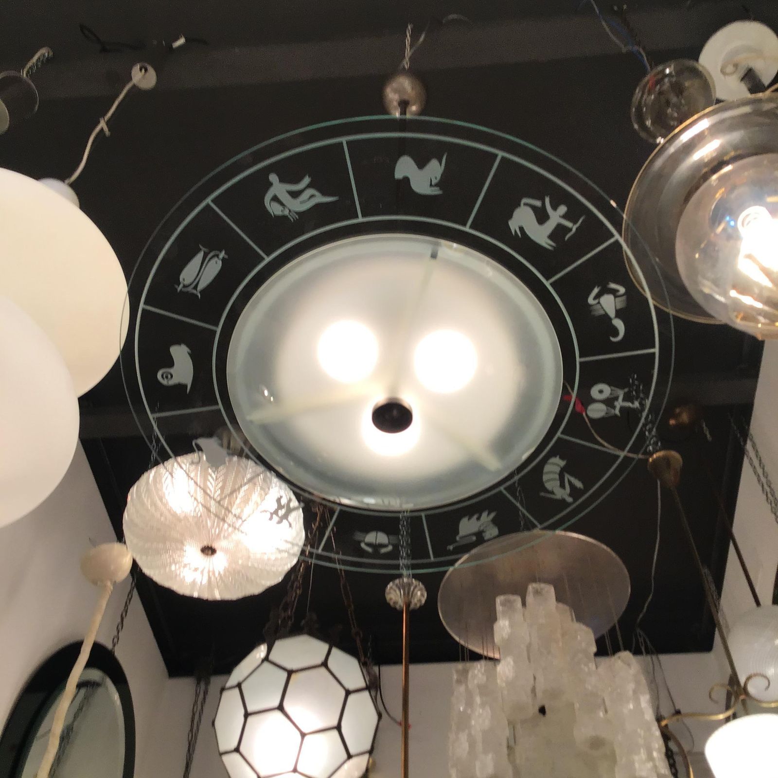 Fontana Arte Zodiac Chandelier Glass Metal Crome 1950 Italy photo Lighting