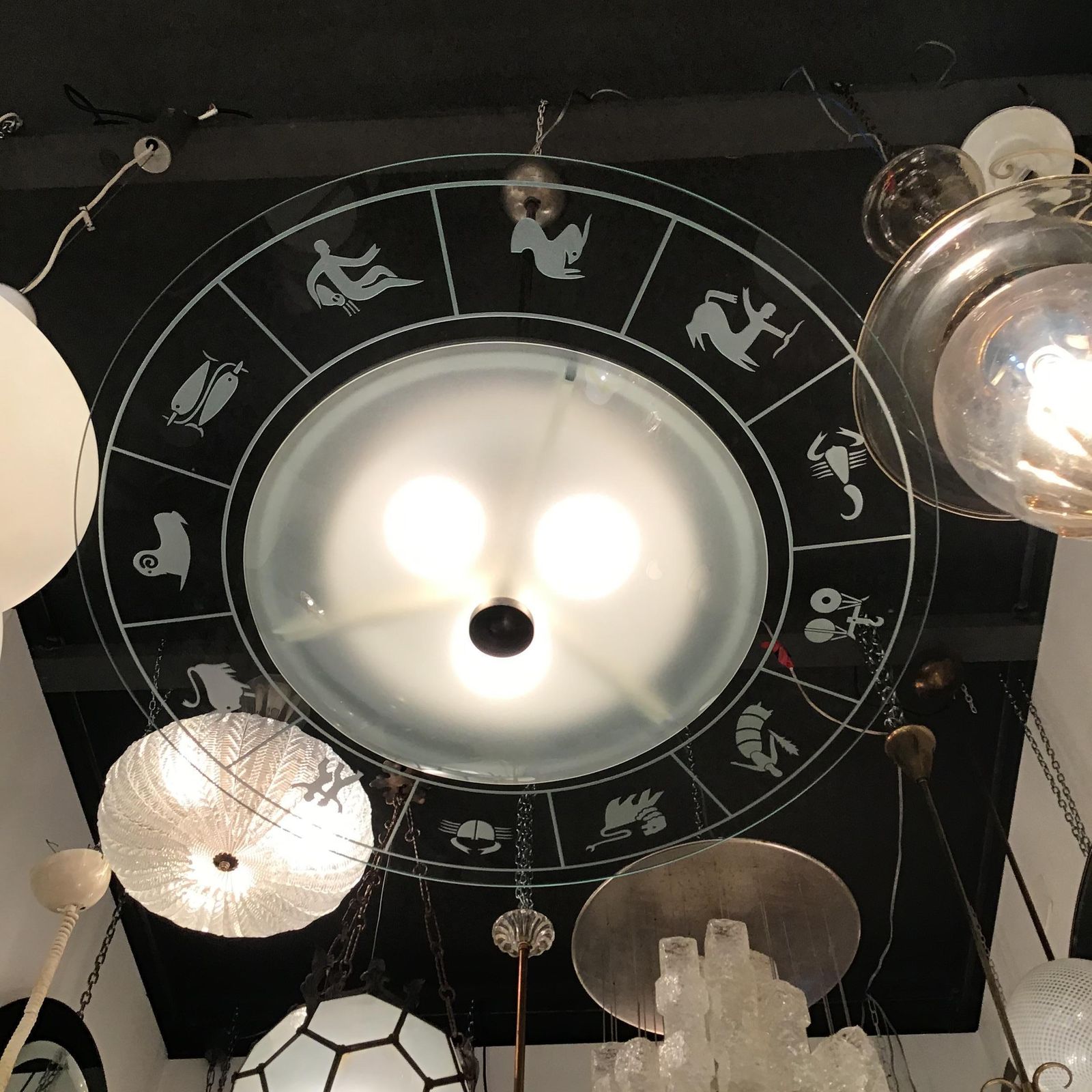 photo for sale Fontana Arte Zodiac Chandelier Glass Metal Crome 1950 Italy