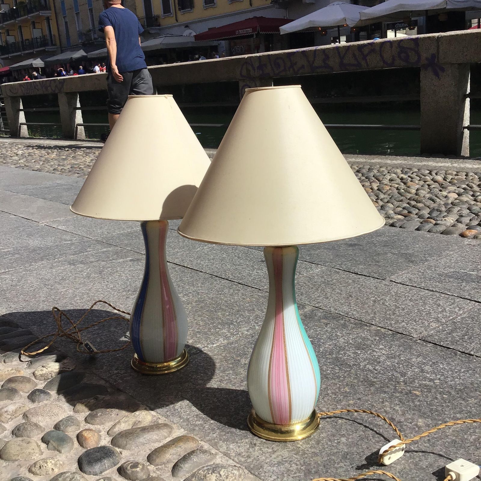 Venini Pair Of Murano Glass Table Lamps Gold Brass Inclusions photo 3726.0