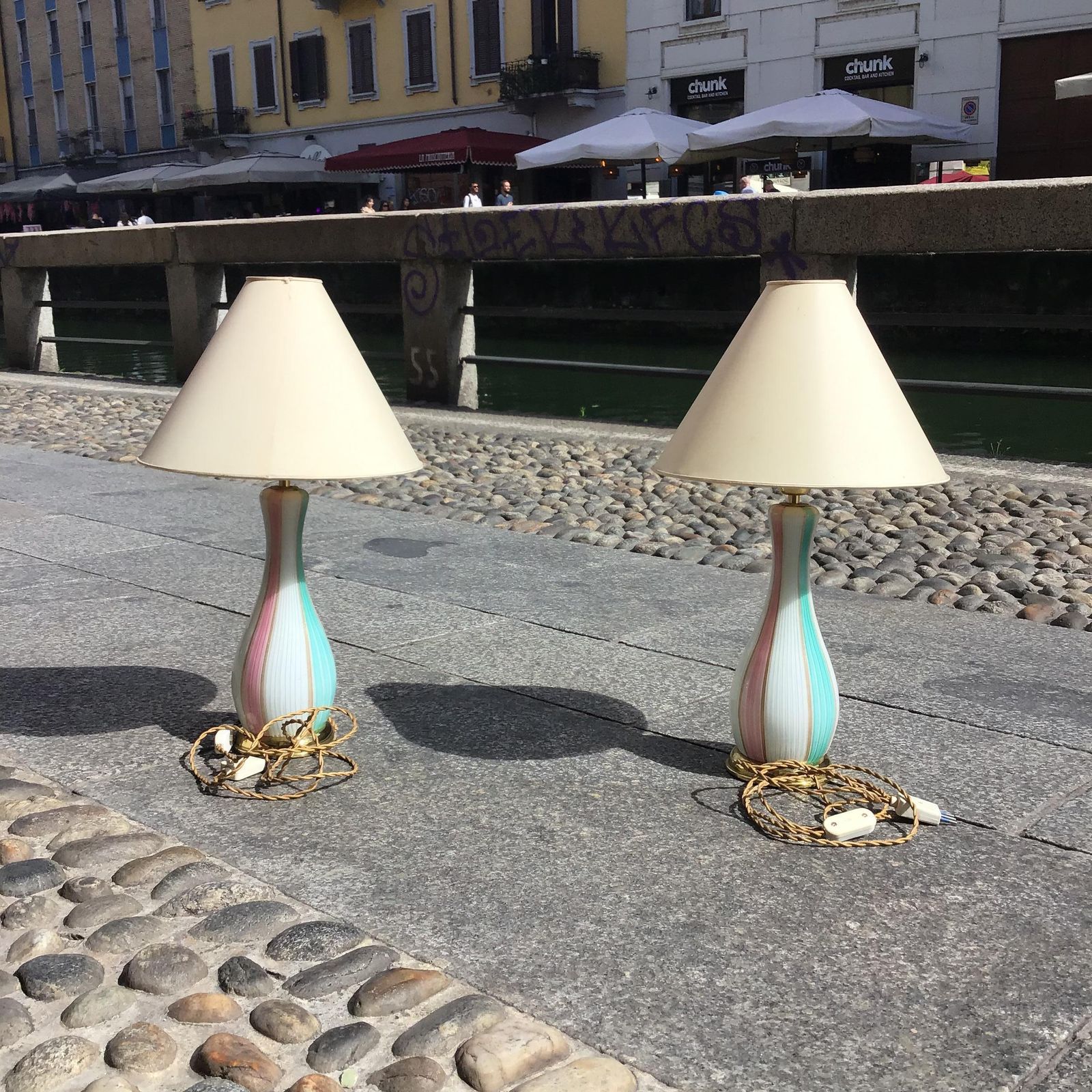 Venini Pair Of Murano Glass Table Lamps Gold Brass Inclusions photo buy