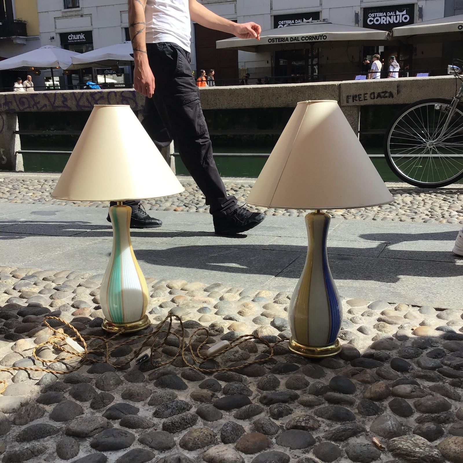 Lighting Venini Pair Of Murano Glass Table Lamps Gold Brass Inclusions photo