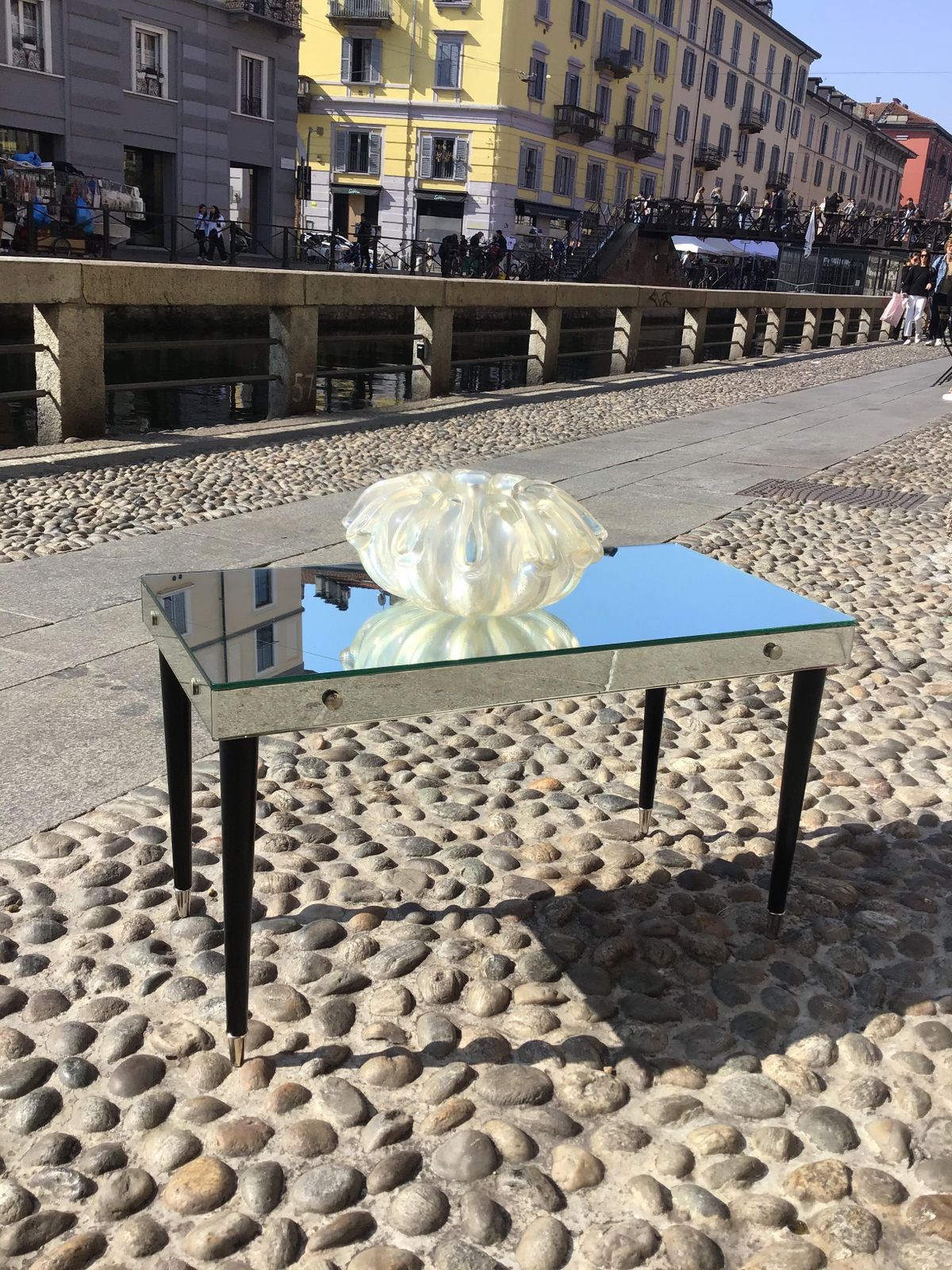 Luigi Brusotti Coffee Table Mirrored Glass Metal Crome Wood 1940 Italy photo for sale