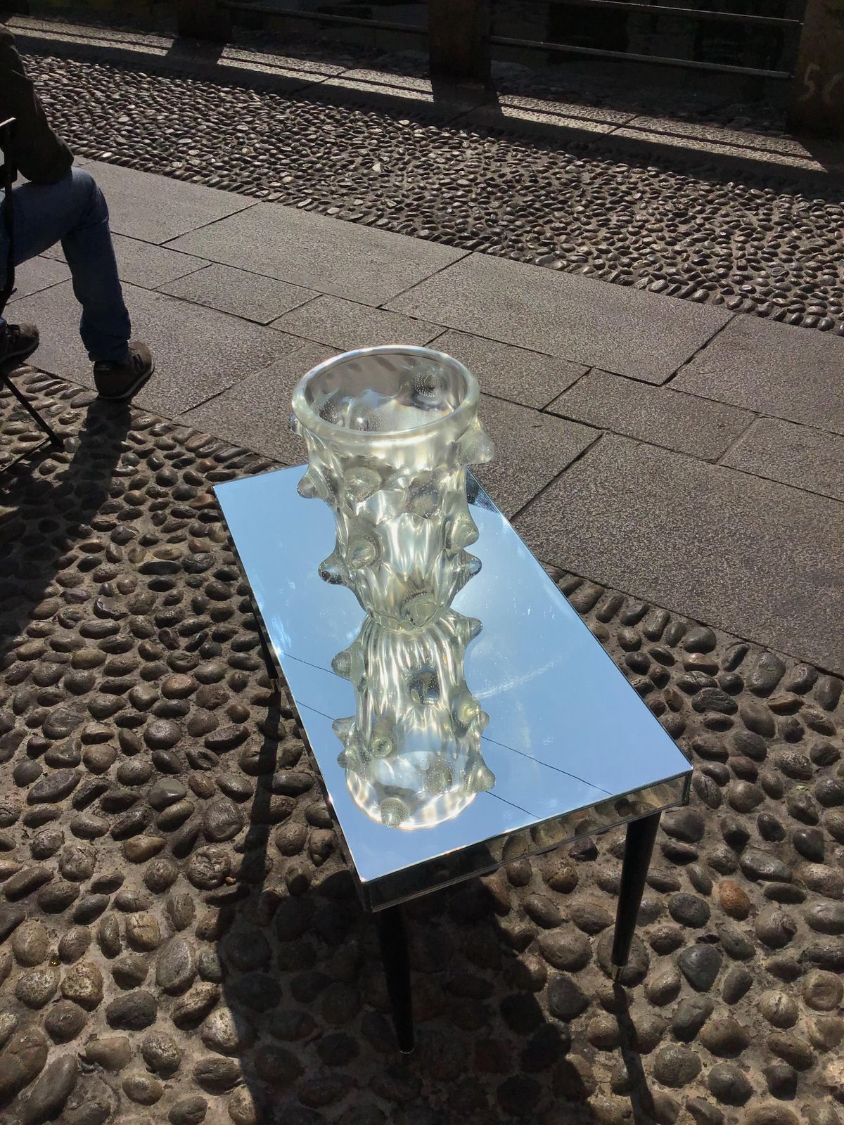 photo for sale Luigi Brusotti Coffee Table Mirrored Glass Metal Crome Wood 1940 Italy