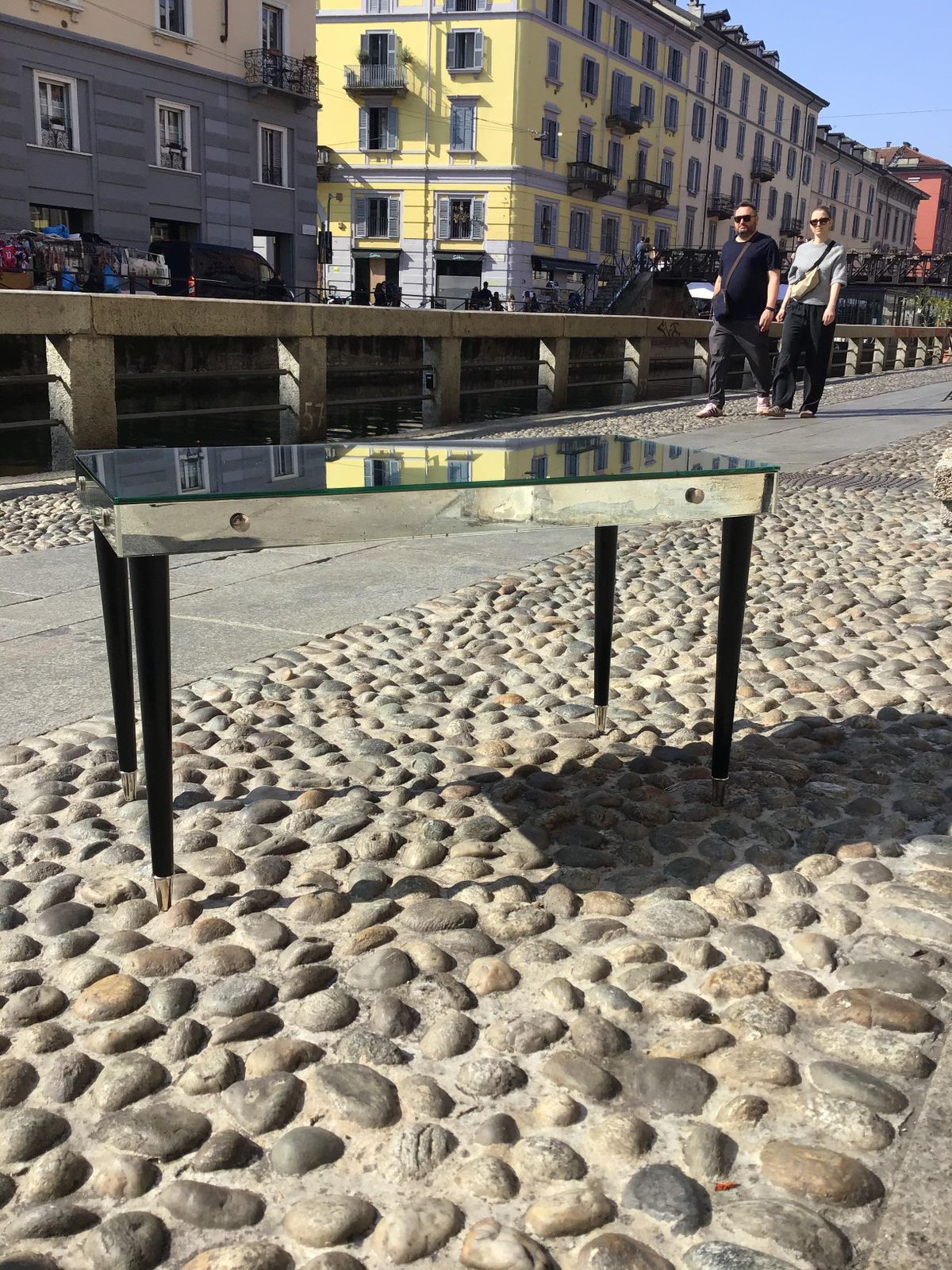 photo vinterior Luigi Brusotti Coffee Table Mirrored Glass Metal Crome Wood 1940 Italy