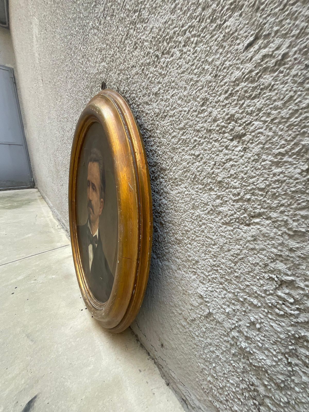 Oil On Canvas Depicting Gentleman   Gold Leaf Wood Frame   Italy 1910. photo Art