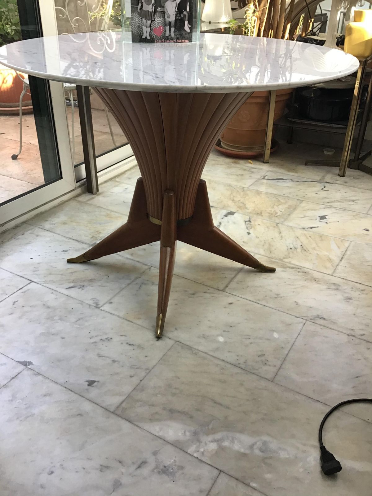 11503.0 Dining Table Wood Marble Brass Style Of Ico Parisi 1950 Italy photo