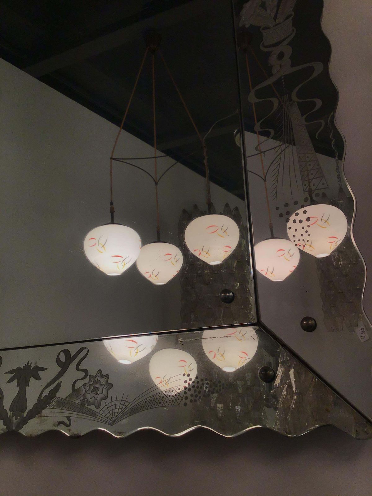 Attributed To Stilnovo Chandelier Brass Glass 1950 Italy photo buy