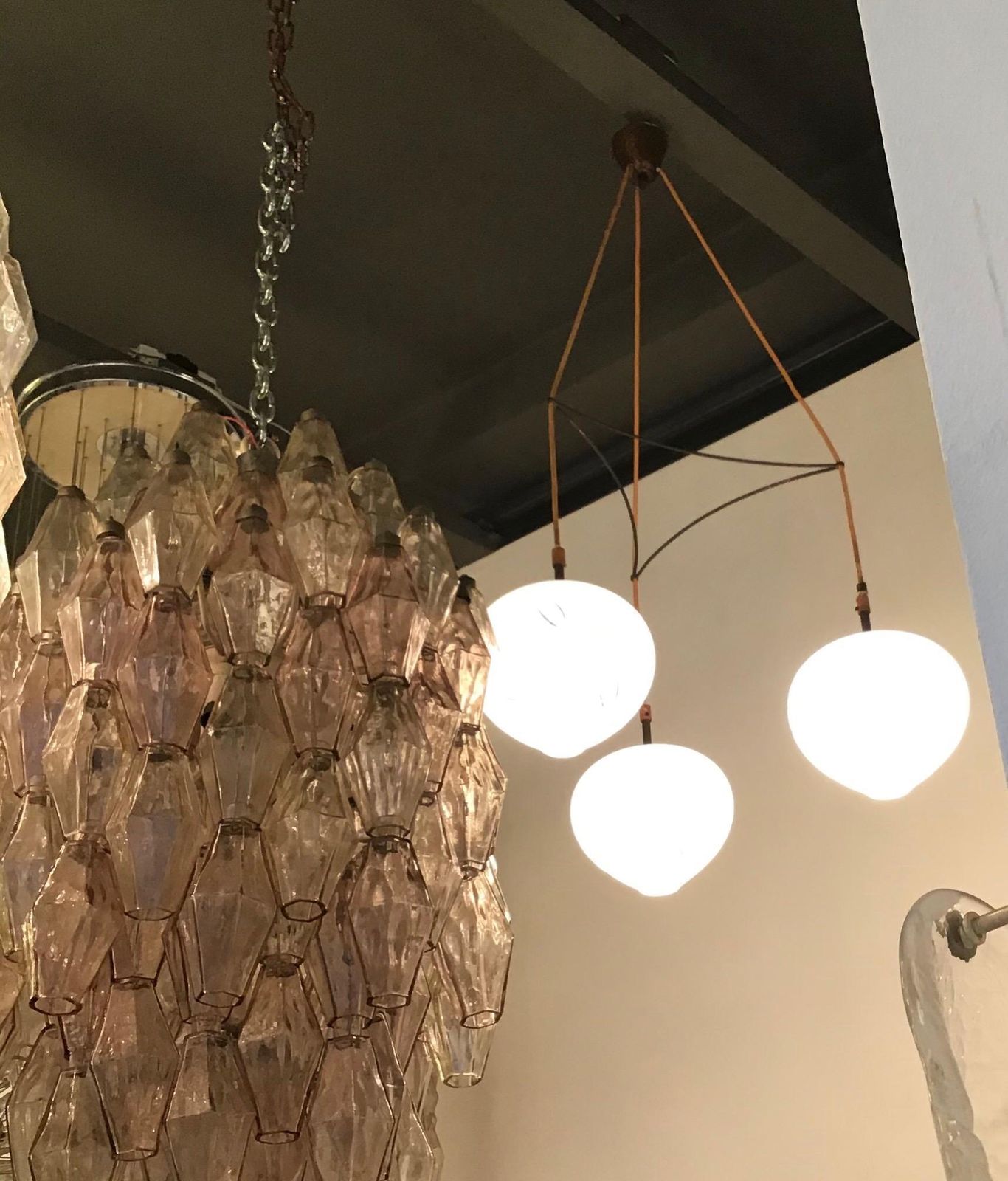 Attributed To Stilnovo Chandelier Brass Glass 1950 Italy photo vintage