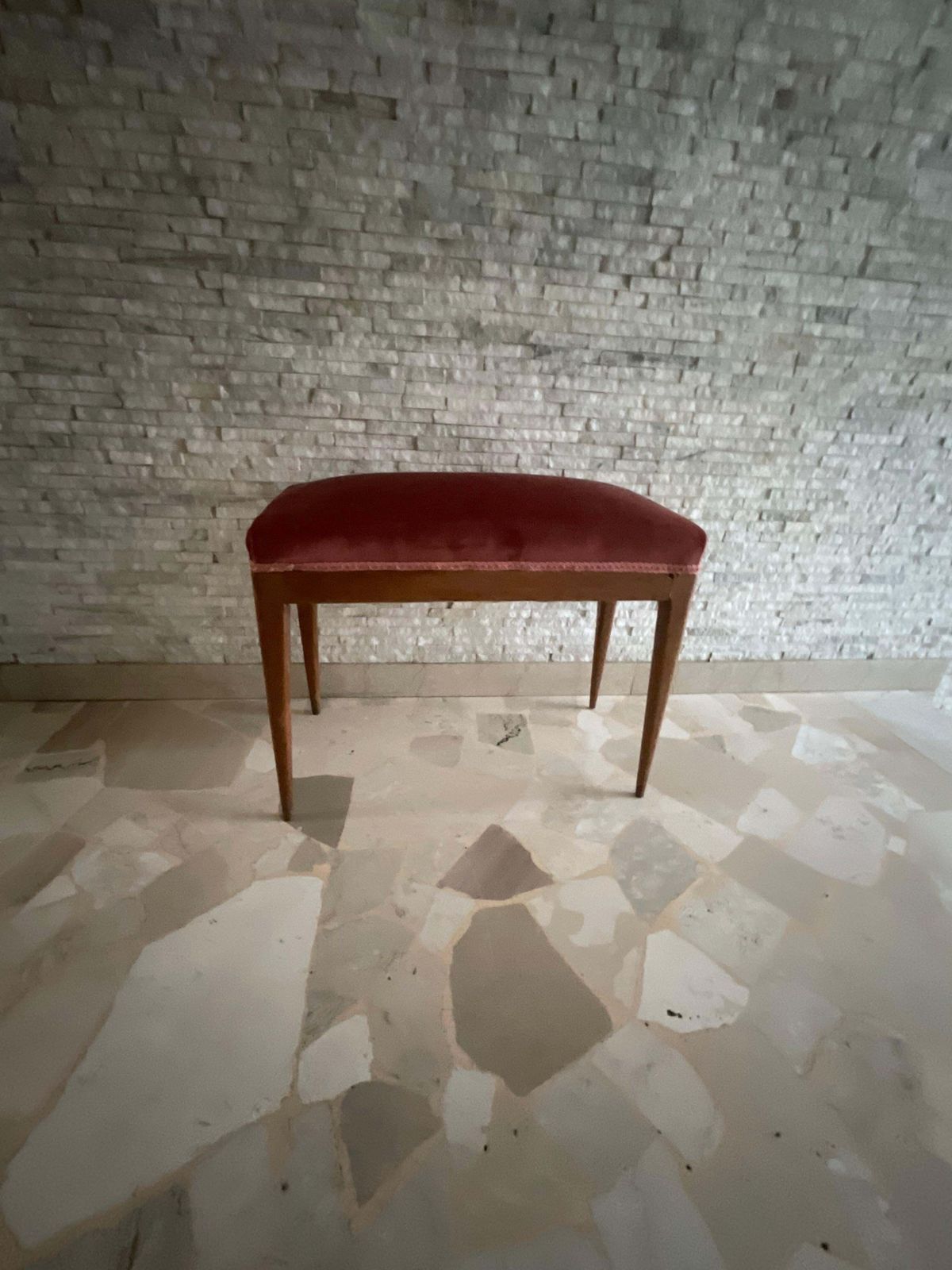 photo buy Giio Ponti   Walnut Bench, Pink Velvet   Made In Italy 1940s