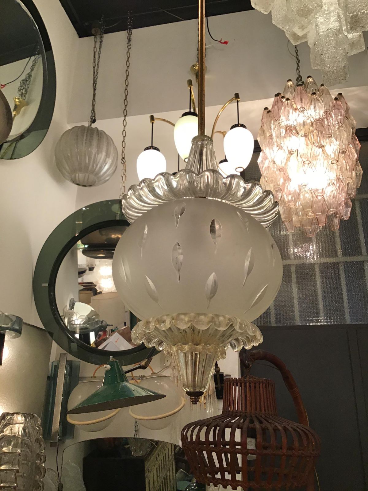 Seguso Chandelier Murano Glass Gold Brass 1940 Italy photo for sale