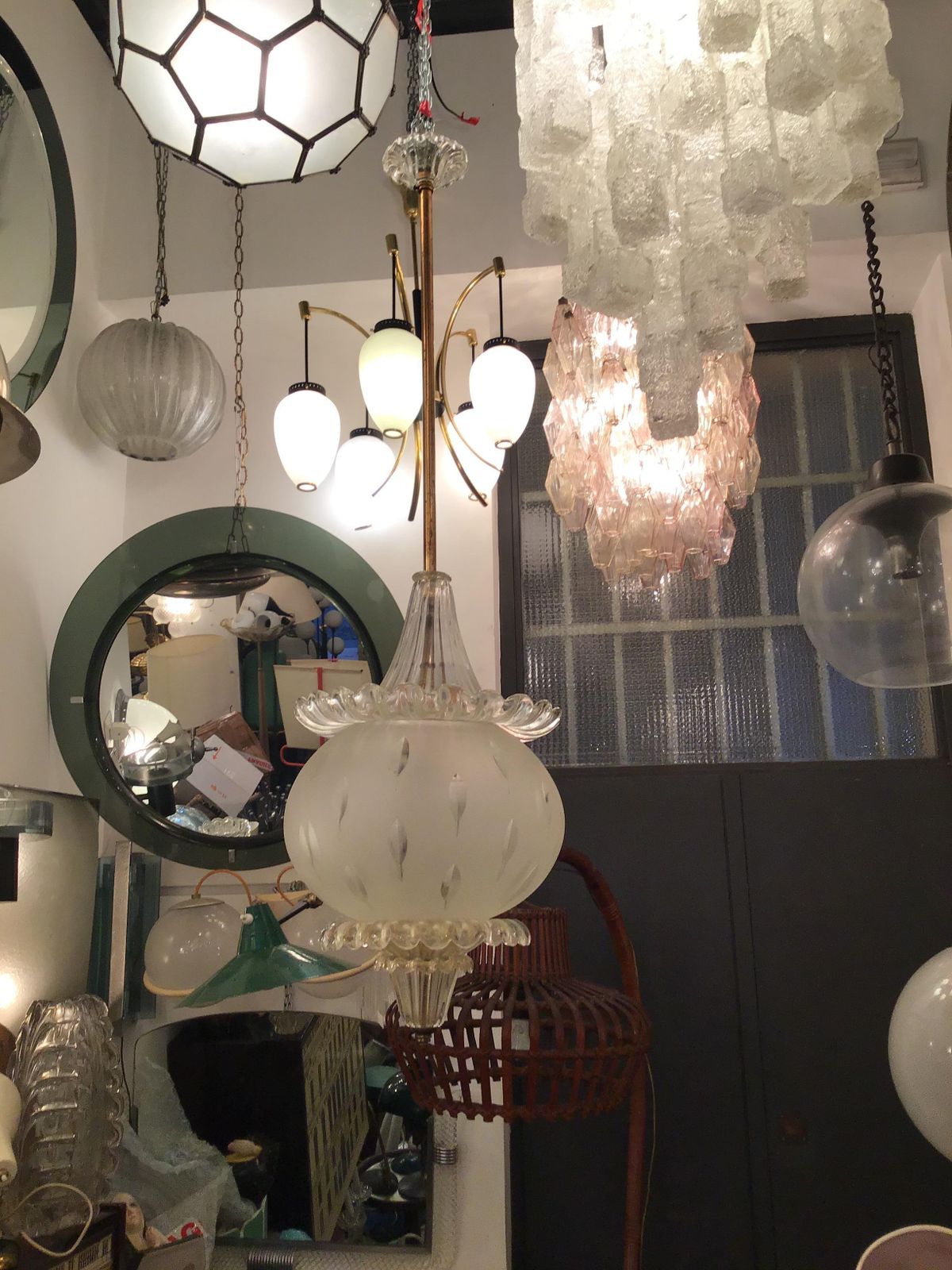 Seguso Chandelier Murano Glass Gold Brass 1940 Italy photo 3097.0