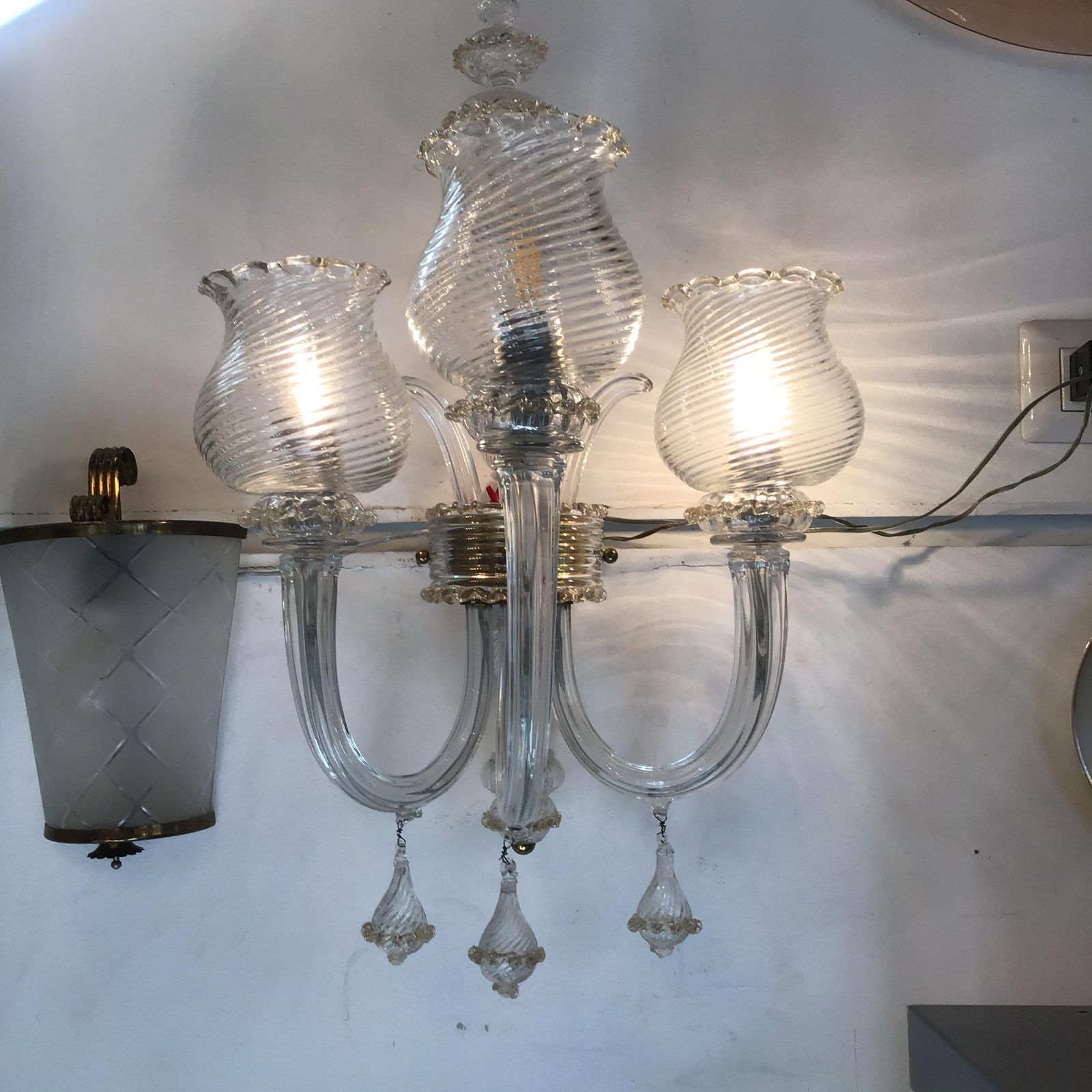 Seguso Coppia Appliques Murano Glass Gold Brass 1945 Italy photo buy