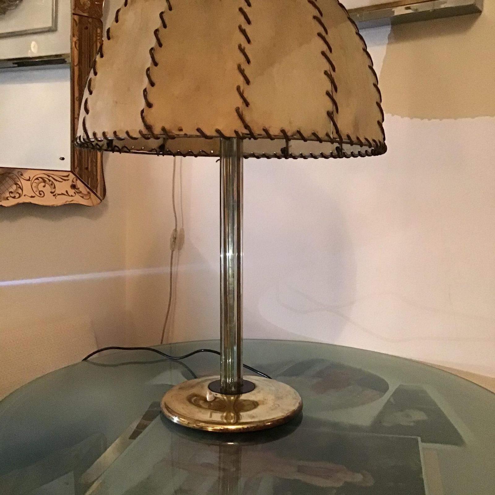 Lighting Fontana Arte Max Ingrand Table Lamp Brass Glass Wood Lampshade 1940 Italy photo