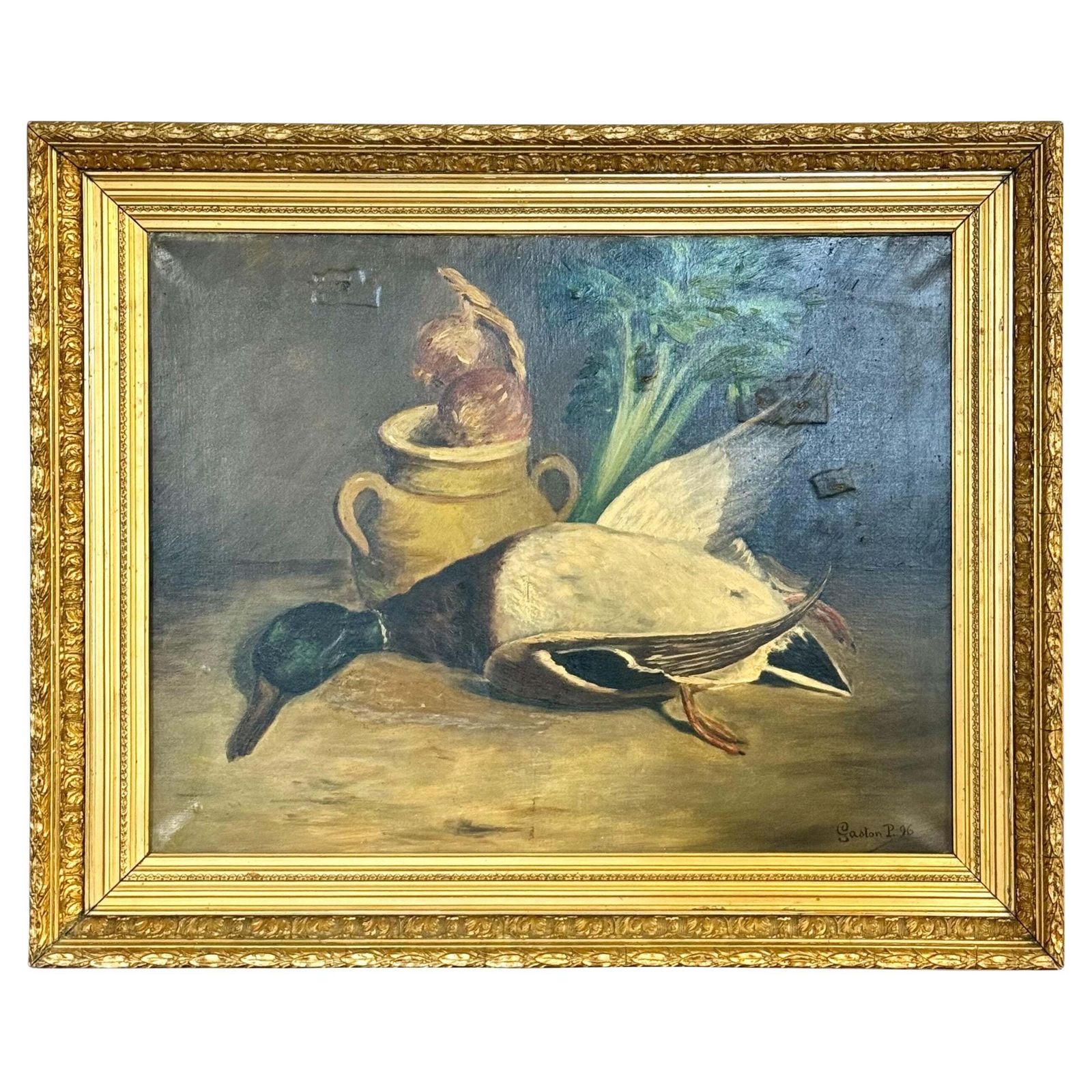 French 19th Century Still Life With Mallard, Vegetables & Earthenware