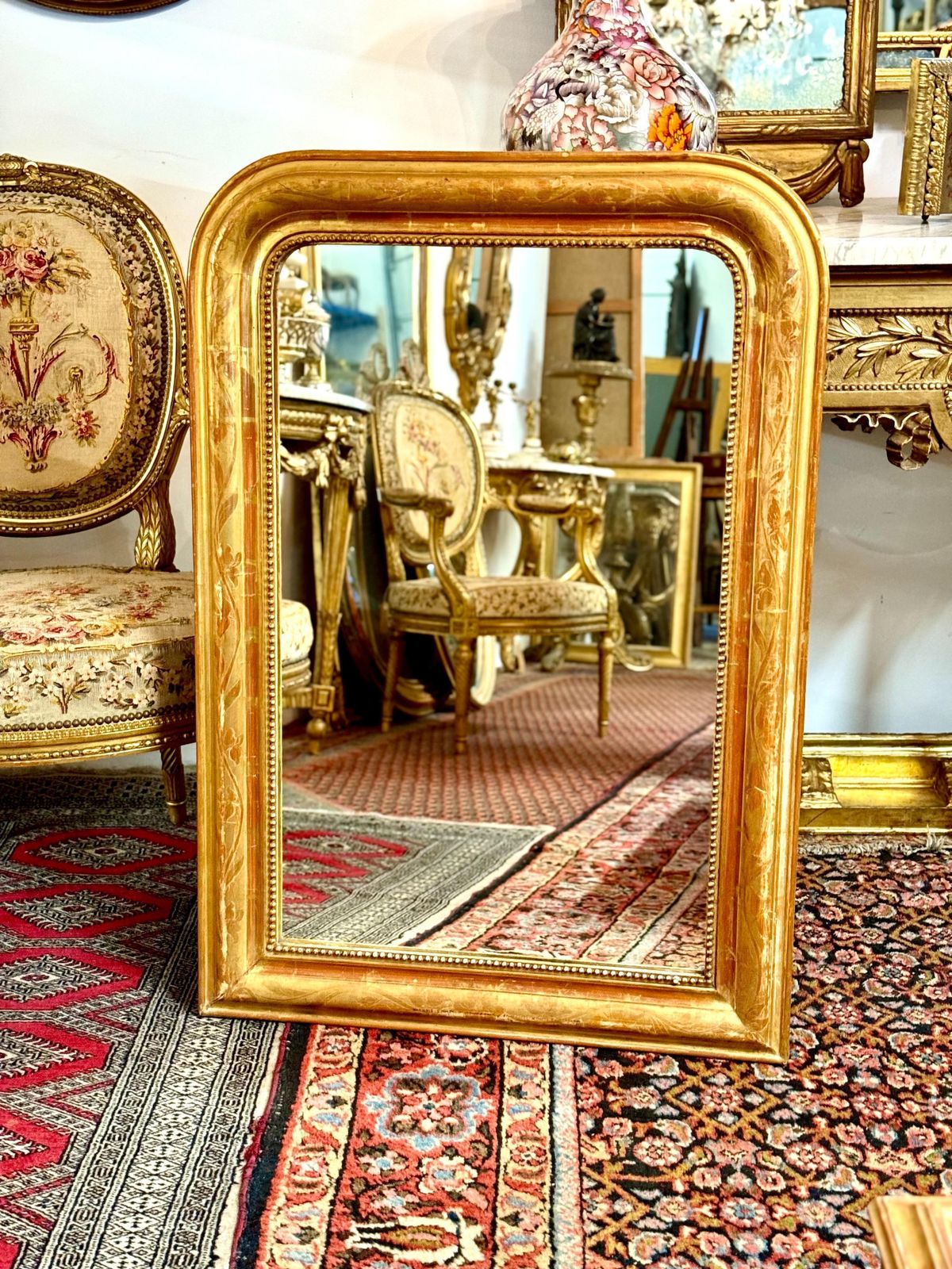2244.0 19th Century Louis Philippe Giltwood Mirror With Floral Details photo