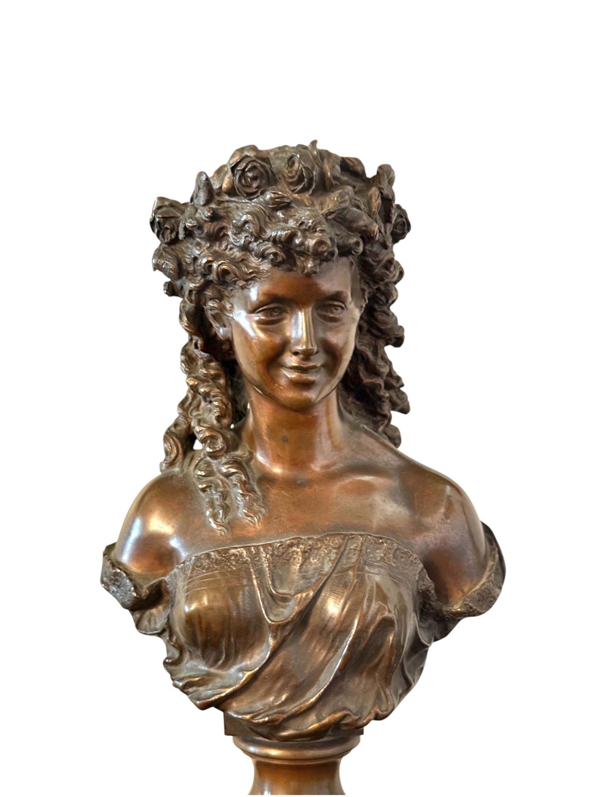 19th Century Bronze Bust By Mathurin Moreau On Griotte Marble Base photo buy