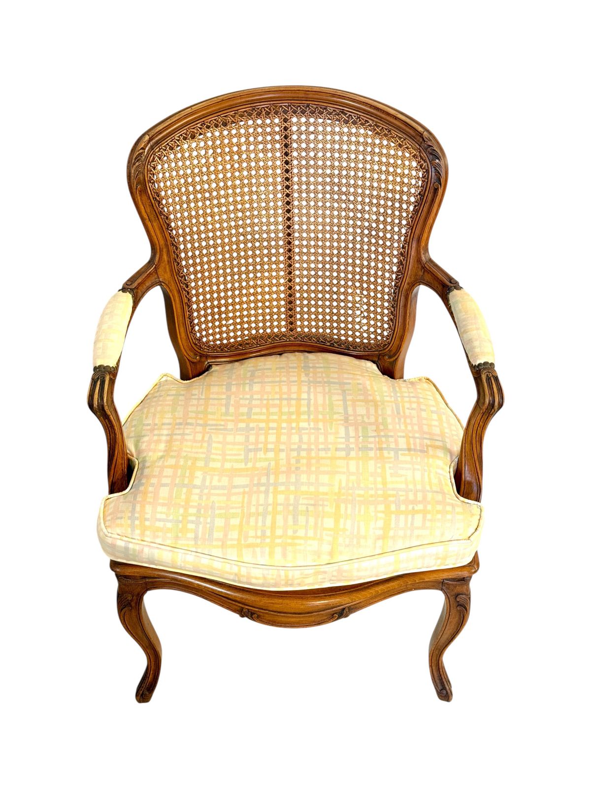 Louis XV Style Caned Armchair In Walnut, France Late 19th Century photo for sale