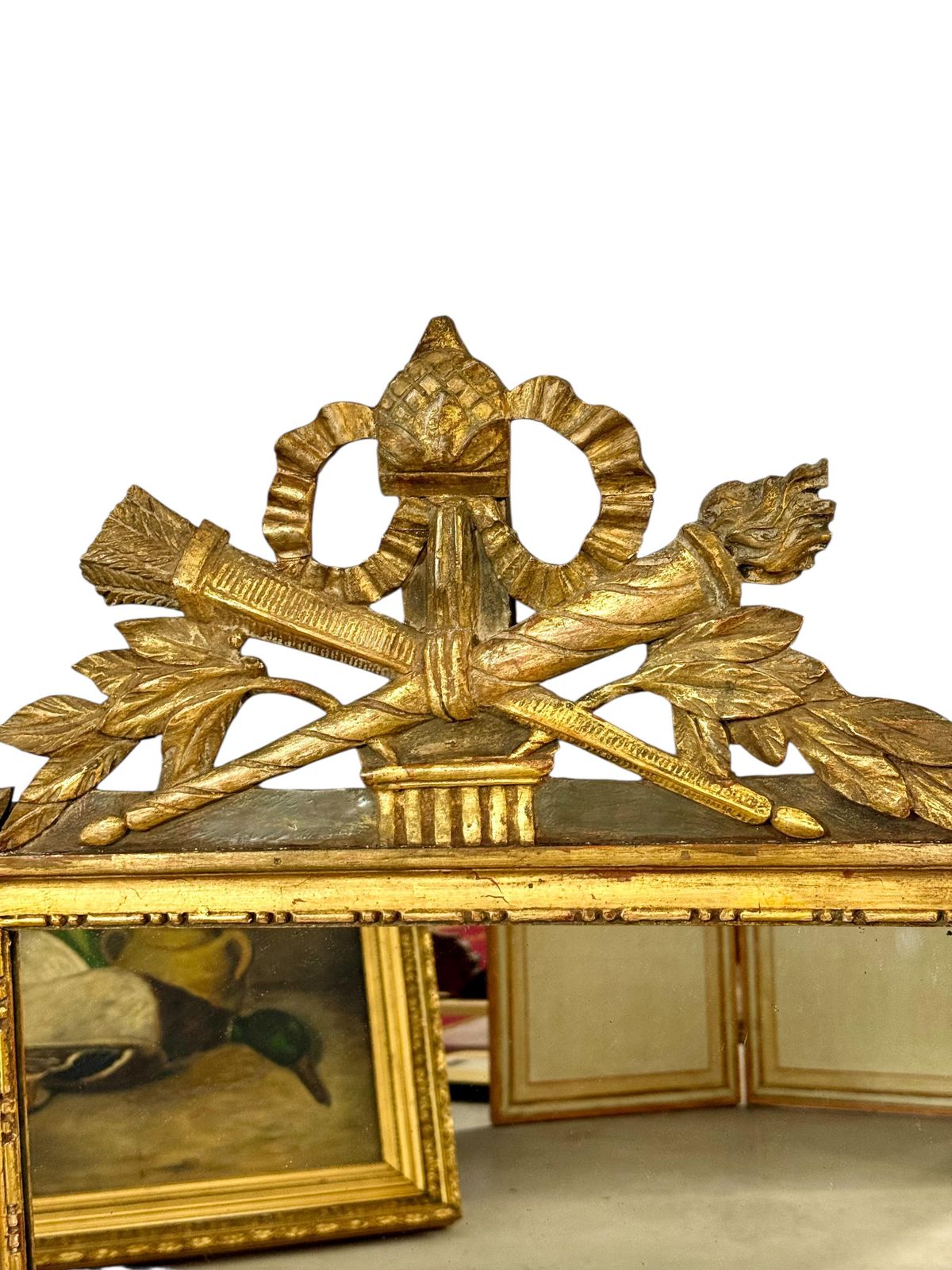 19th Century French Neoclassical Giltwood Wall Mirror With Crest photo furniture