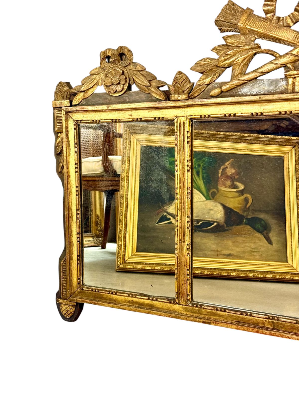19th Century French Neoclassical Giltwood Wall Mirror With Crest photo for sale