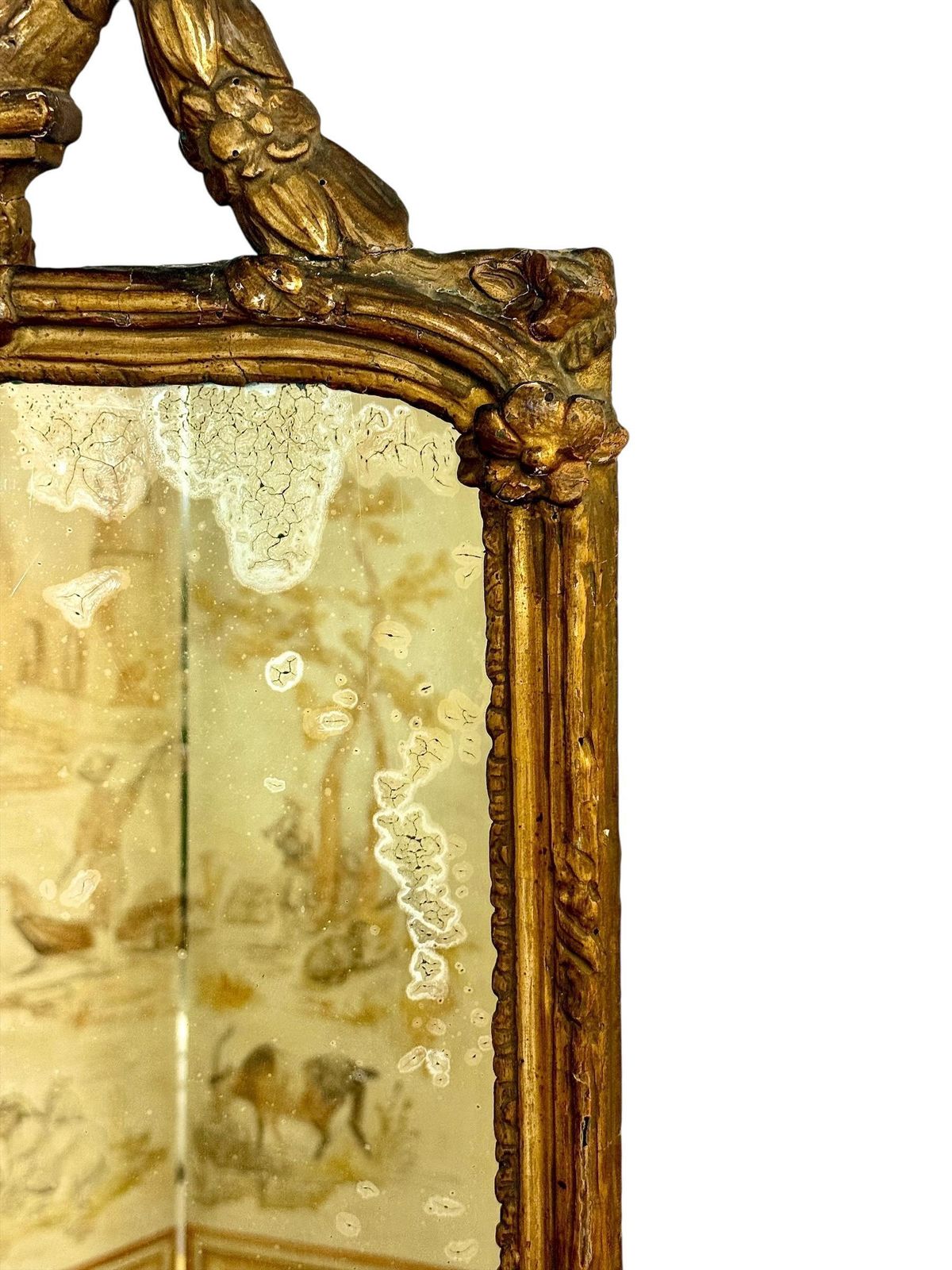 18th Century Louis XVI Giltwood Mirror With Laurel Crest And Draped Base photo for sale