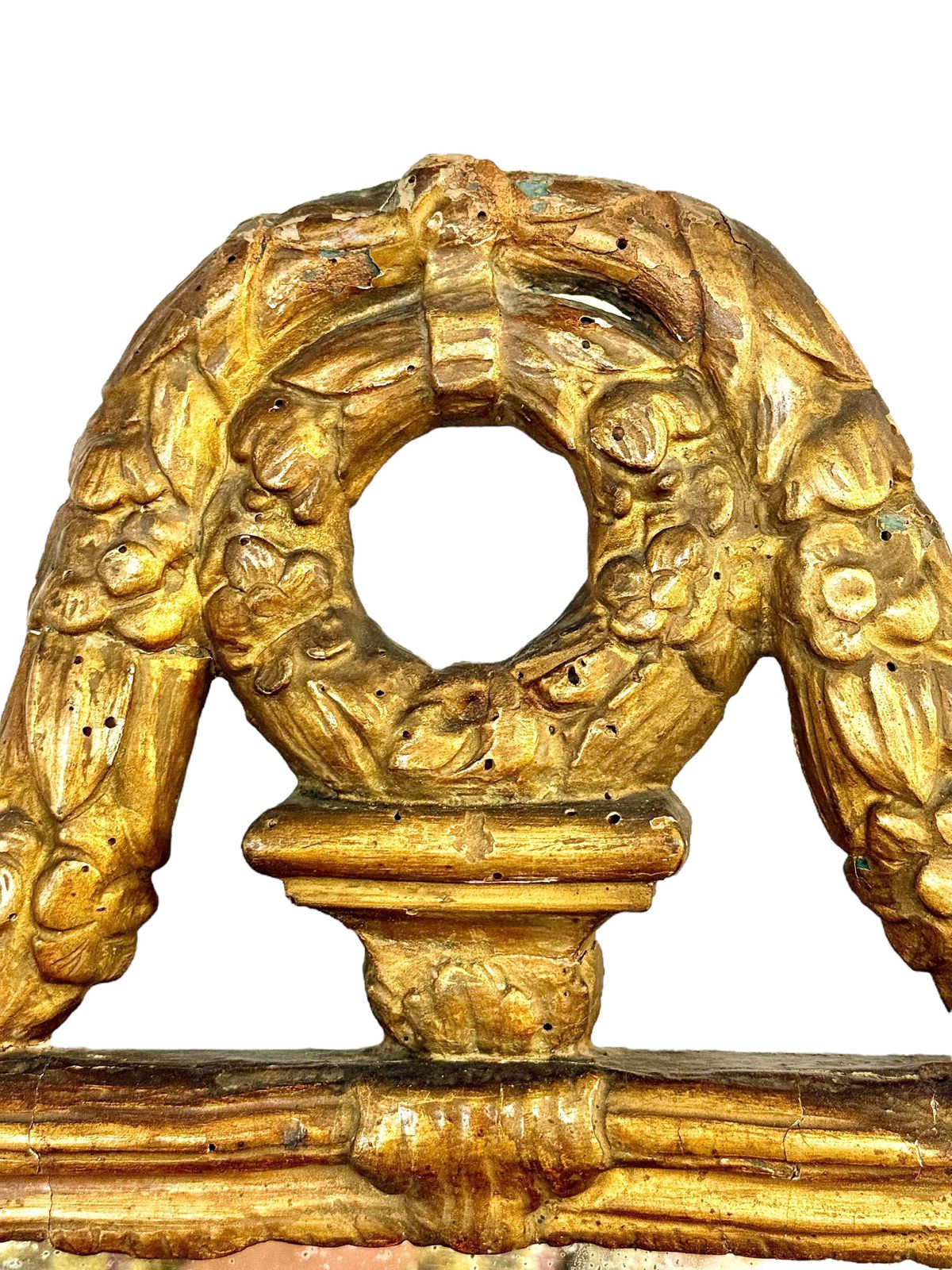 photo furniture 18th Century Louis XVI Giltwood Mirror With Laurel Crest And Draped Base
