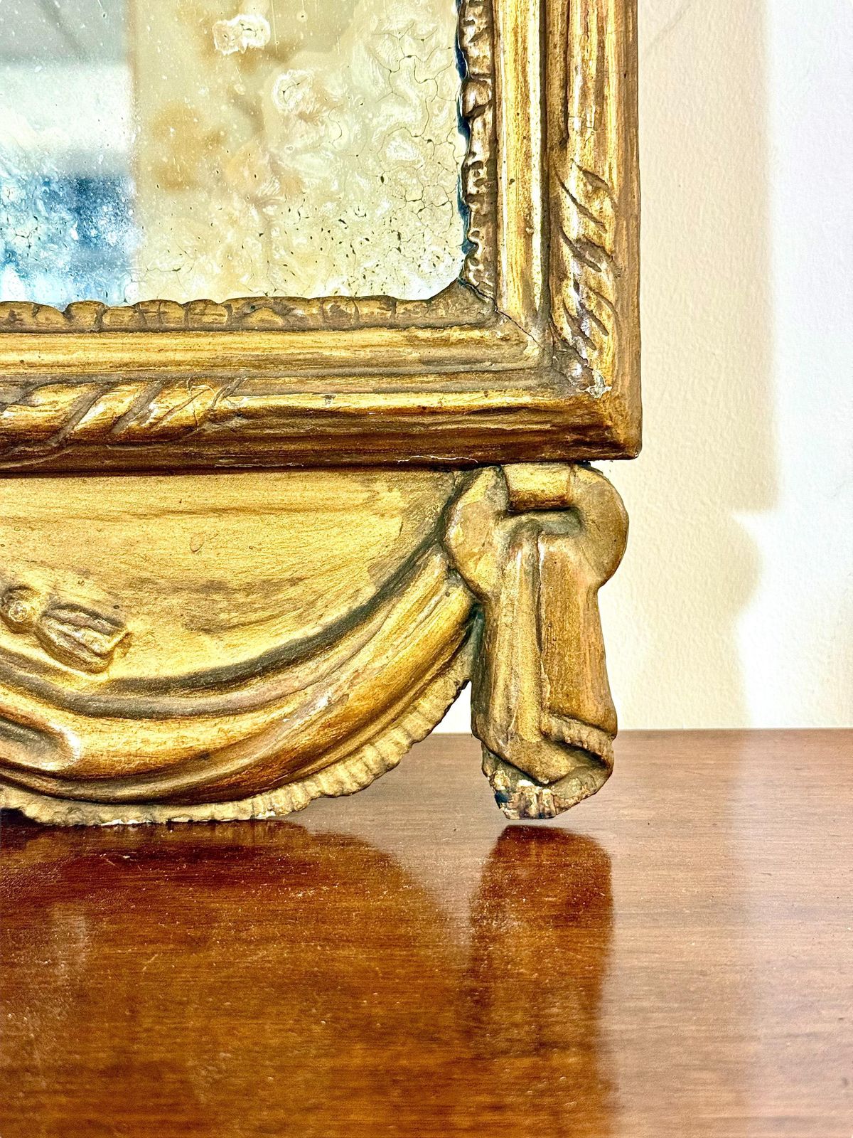 Home Decor 18th Century Louis XVI Giltwood Mirror With Laurel Crest And Draped Base photo