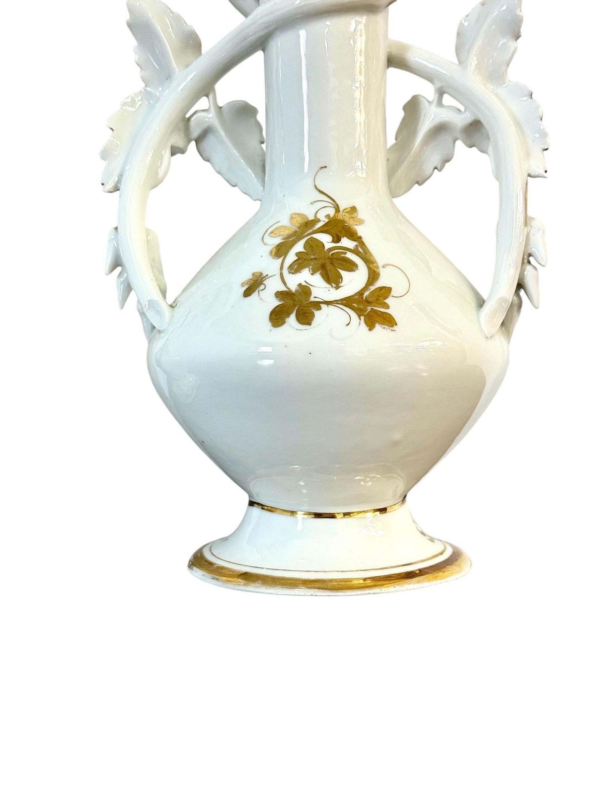 photo vinterior Pair Of 19th C. Paris Porcelain Vases With Gilt Handles And Floral Painting