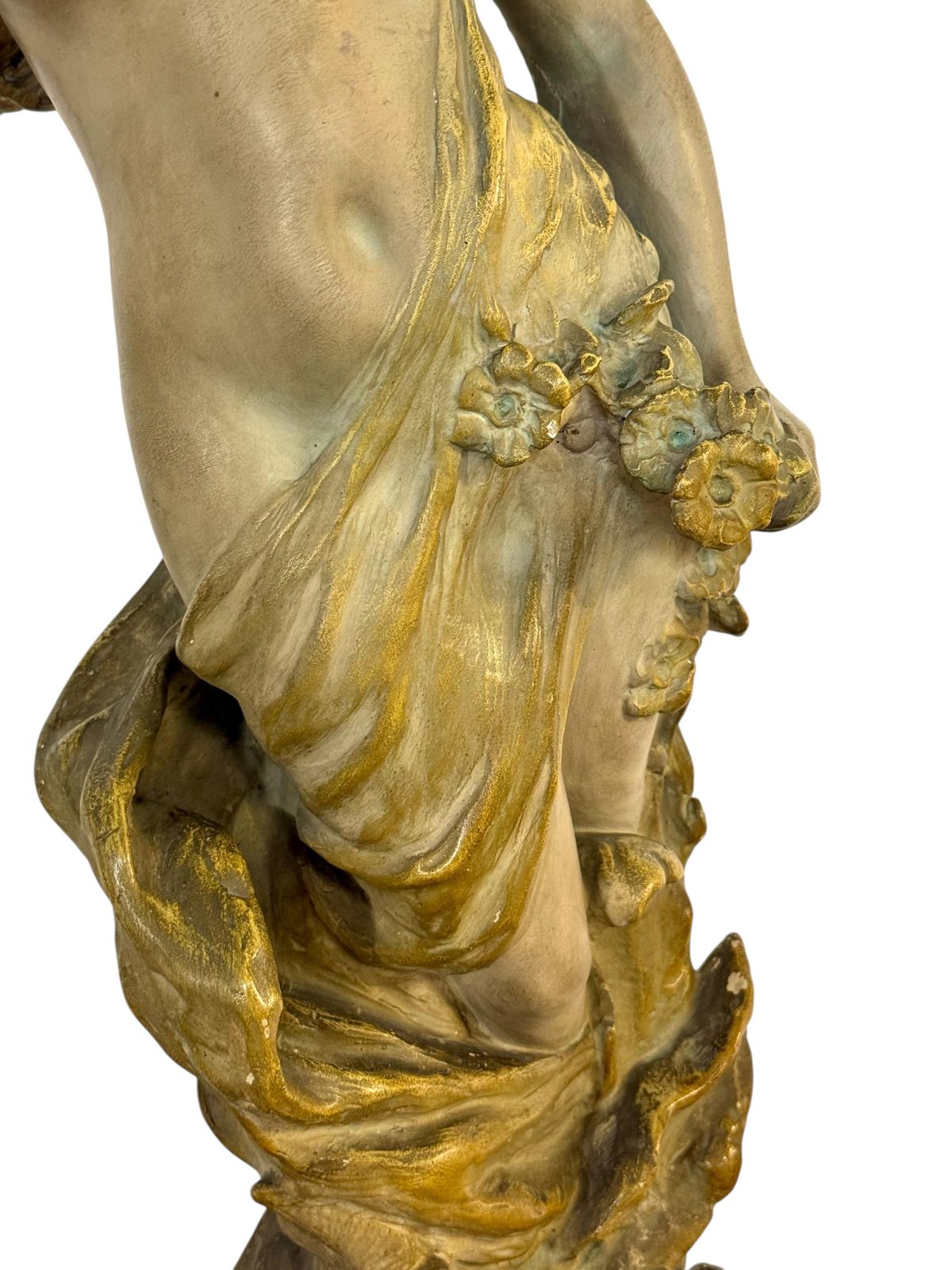 Large French Art Nouveau Polychrome Plaster Statue Of A Floral Maiden, C.1900 photo for sale