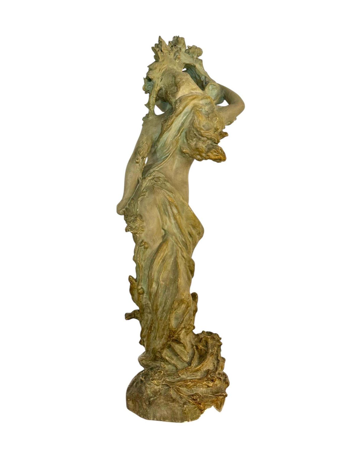 Large French Art Nouveau Polychrome Plaster Statue Of A Floral Maiden, C.1900 photo buy