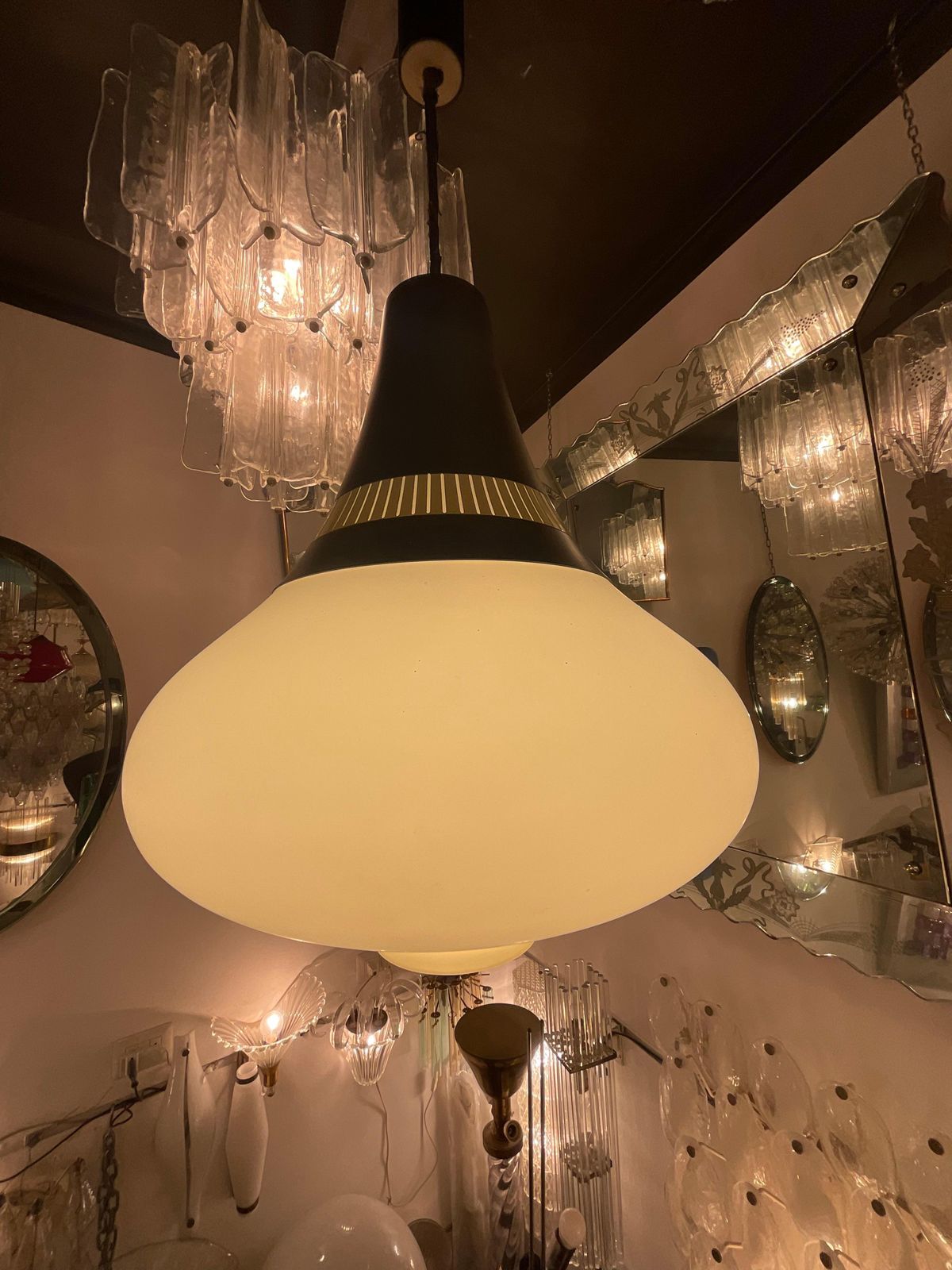 Stilnovo   60's Chandelier   3 Stratus Opaline Glass   Made In Itali photo furniture