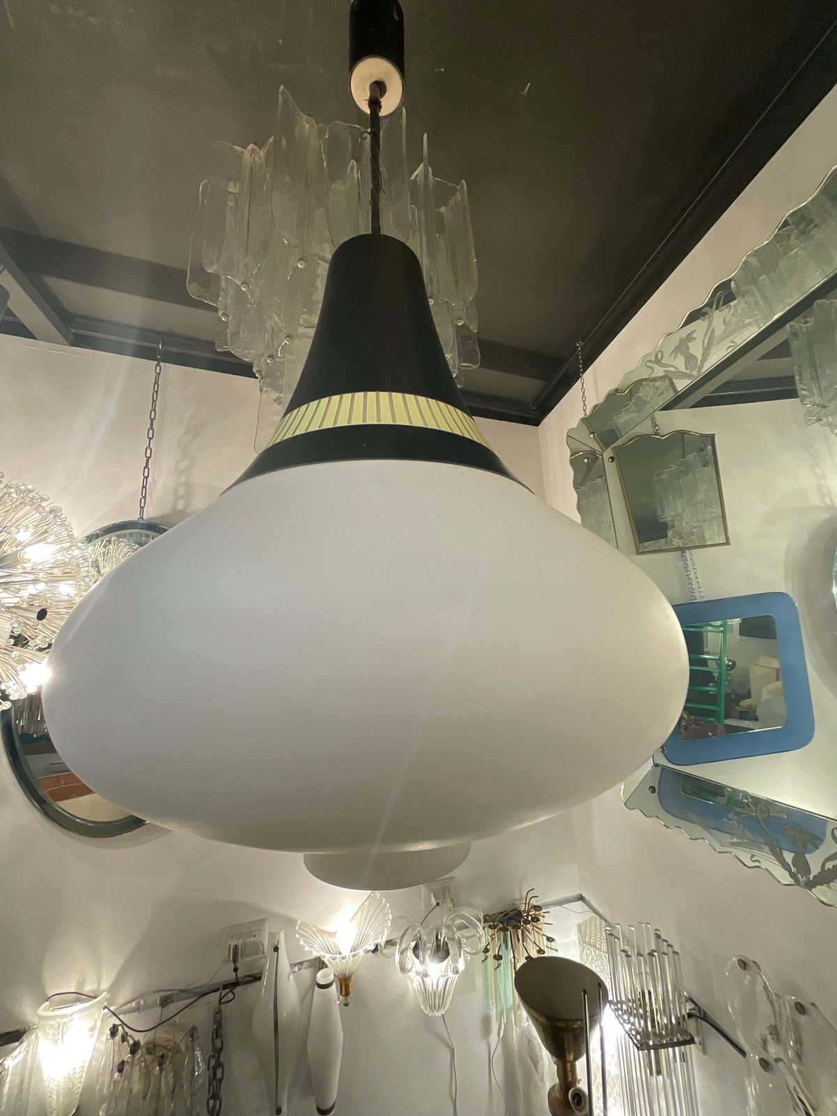 Stilnovo   60's Chandelier   3 Stratus Opaline Glass   Made In Itali photo Lighting