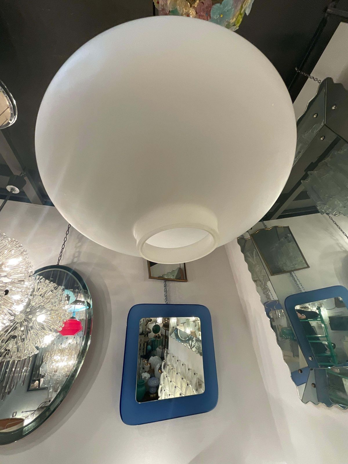 Stilnovo   60's Chandelier   3 Stratus Opaline Glass   Made In Itali photo 1858.0