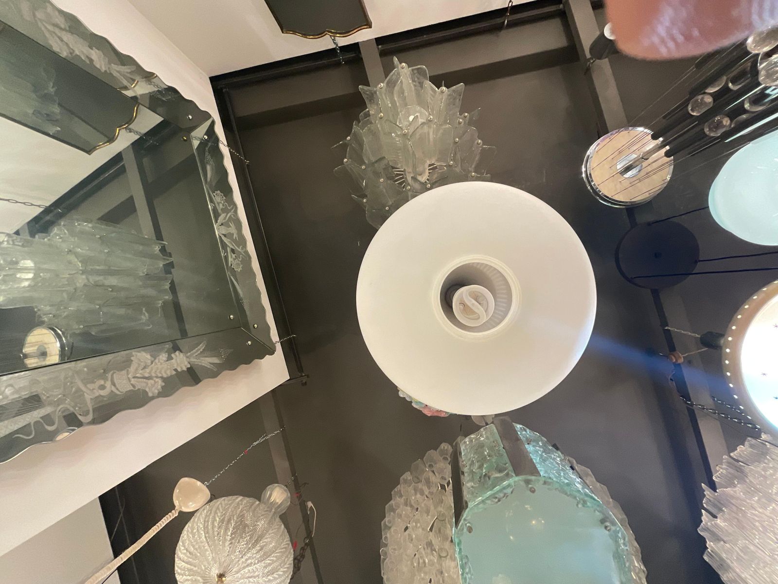 Stilnovo   60's Chandelier   3 Stratus Opaline Glass   Made In Itali photo buy