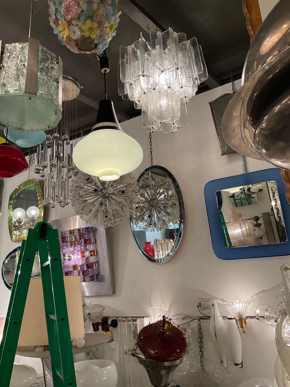 Lighting Stilnovo   60's Chandelier   3 Stratus Opaline Glass   Made In Itali photo