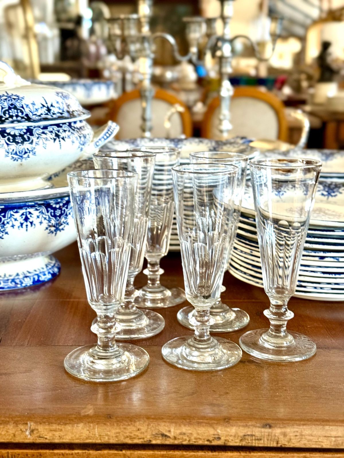 6 Champagne Crystal Glasses, Attributed To Baccarat, Circa 1850 photo for sale
