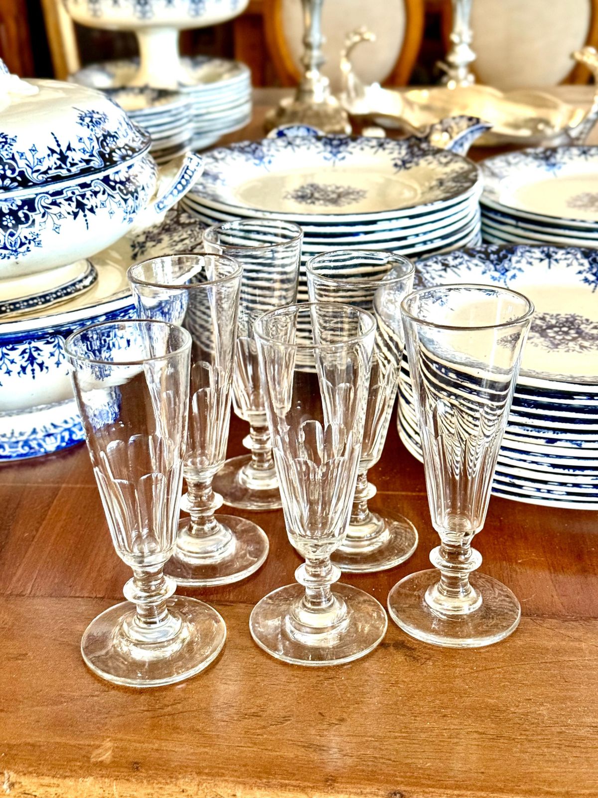 photo buy 6 Champagne Crystal Glasses, Attributed To Baccarat, Circa 1850