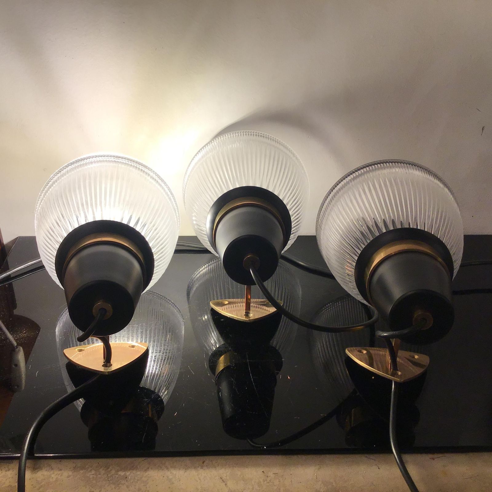 Azucena Sconces Brass Glass Metal 1950 Italy photo for sale