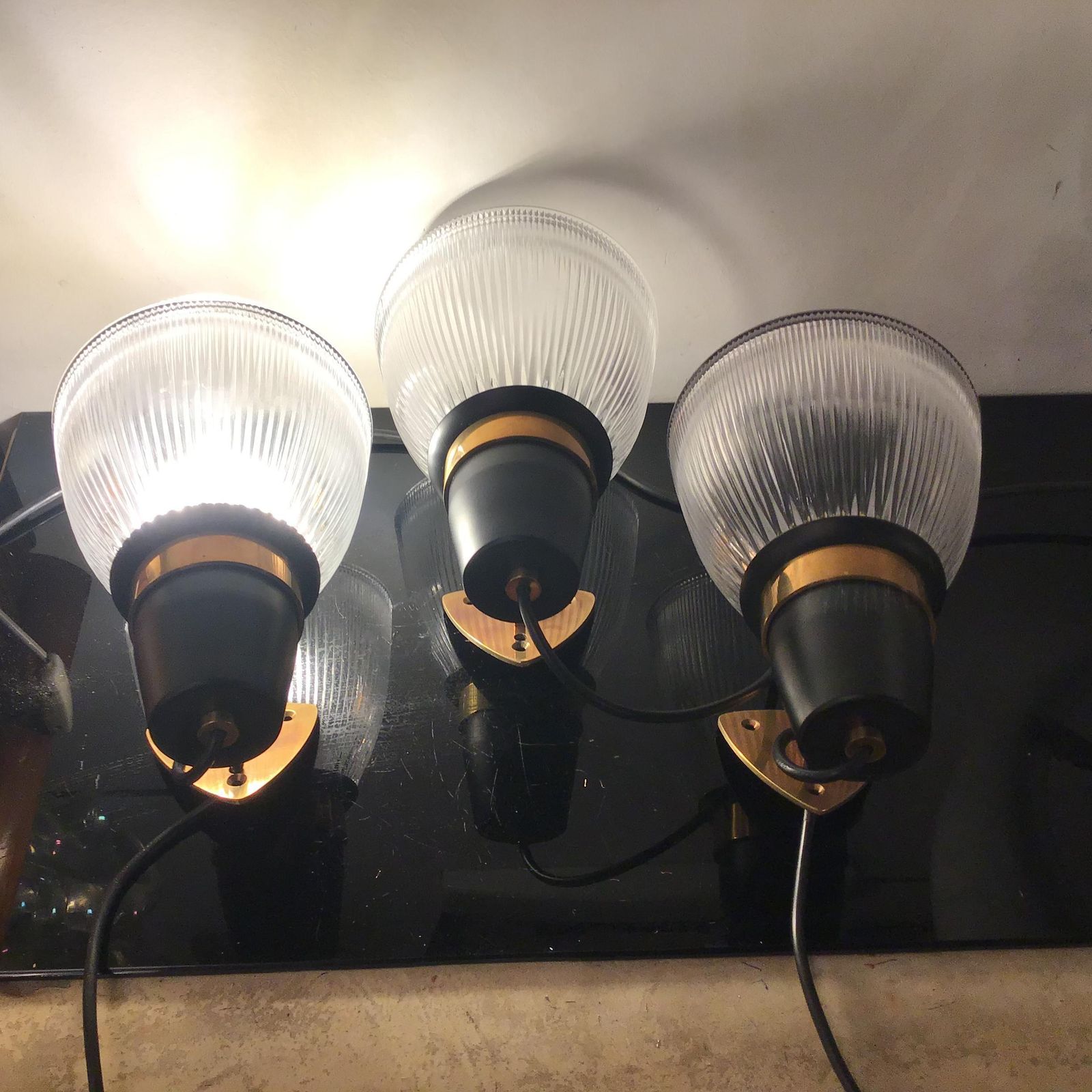 Azucena Sconces Brass Glass Metal 1950 Italy photo Lighting