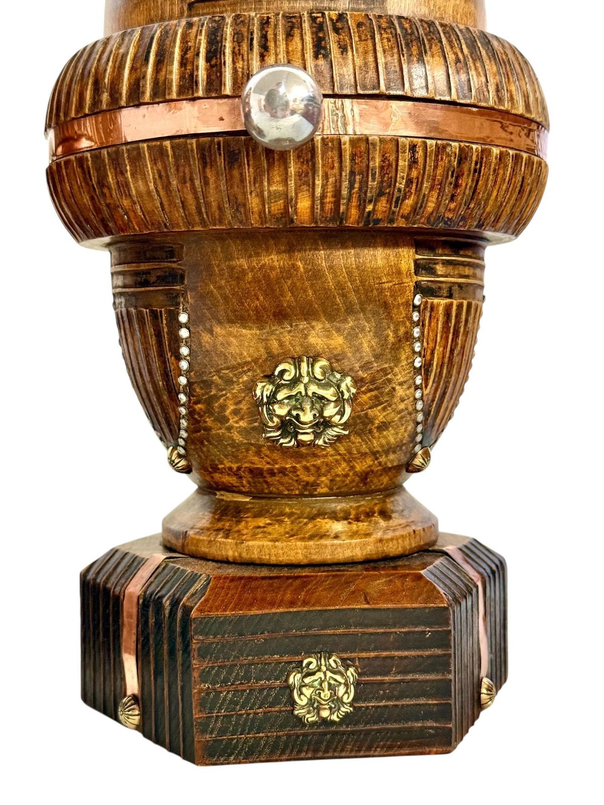 photo furniture Pair Of 19th Century French Folk Art Torchères With Gilt Brass Lion Heads