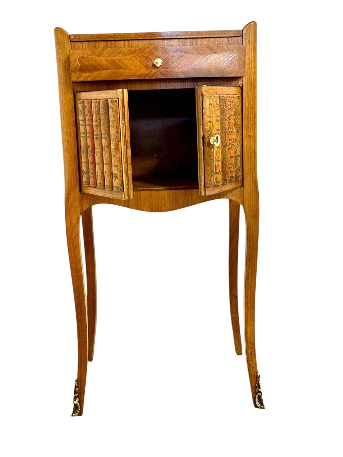 Furniture Pair Of Louis XV Style Nightstands With Faux Book Front, 19th Century photo