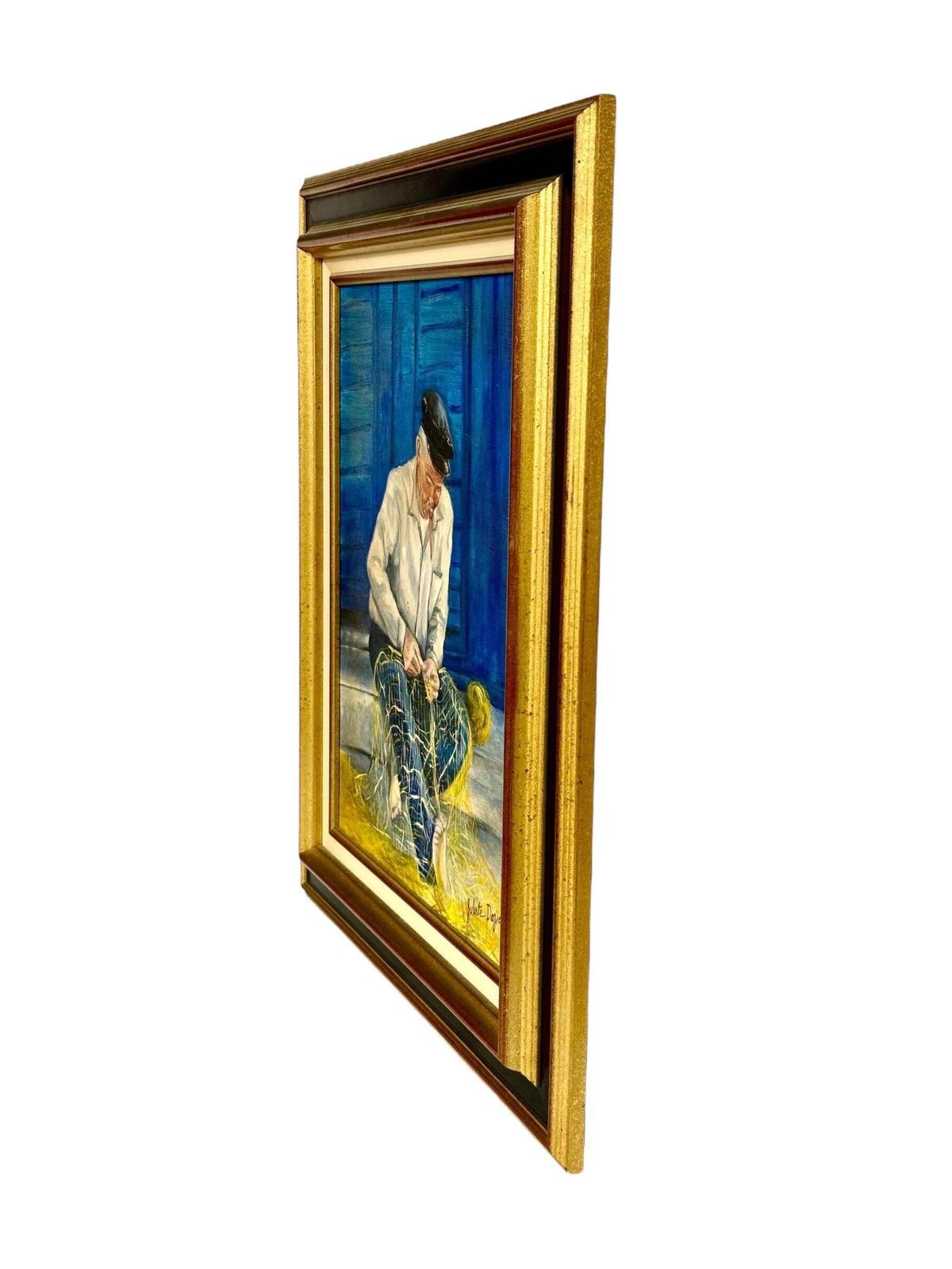 1766.0 Oil On Canvas In A Giltwood Frame "Fisherman With Nets" By Juliette Daziano photo