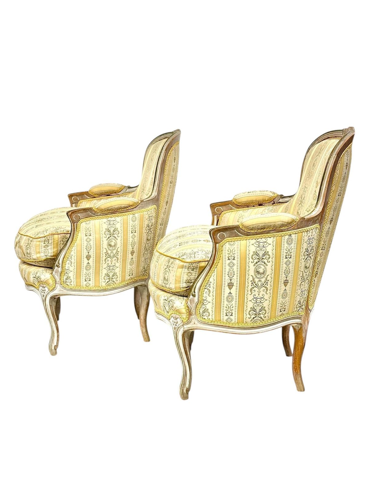 Pair Of 19th C. French Louis XVI Style Bergères With Silk Blend Satin Upholstery photo furniture