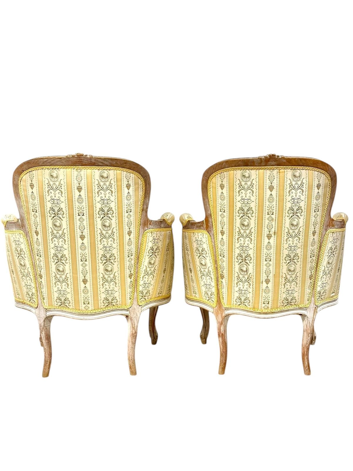 photo vintage Pair Of 19th C. French Louis XVI Style Bergères With Silk Blend Satin Upholstery