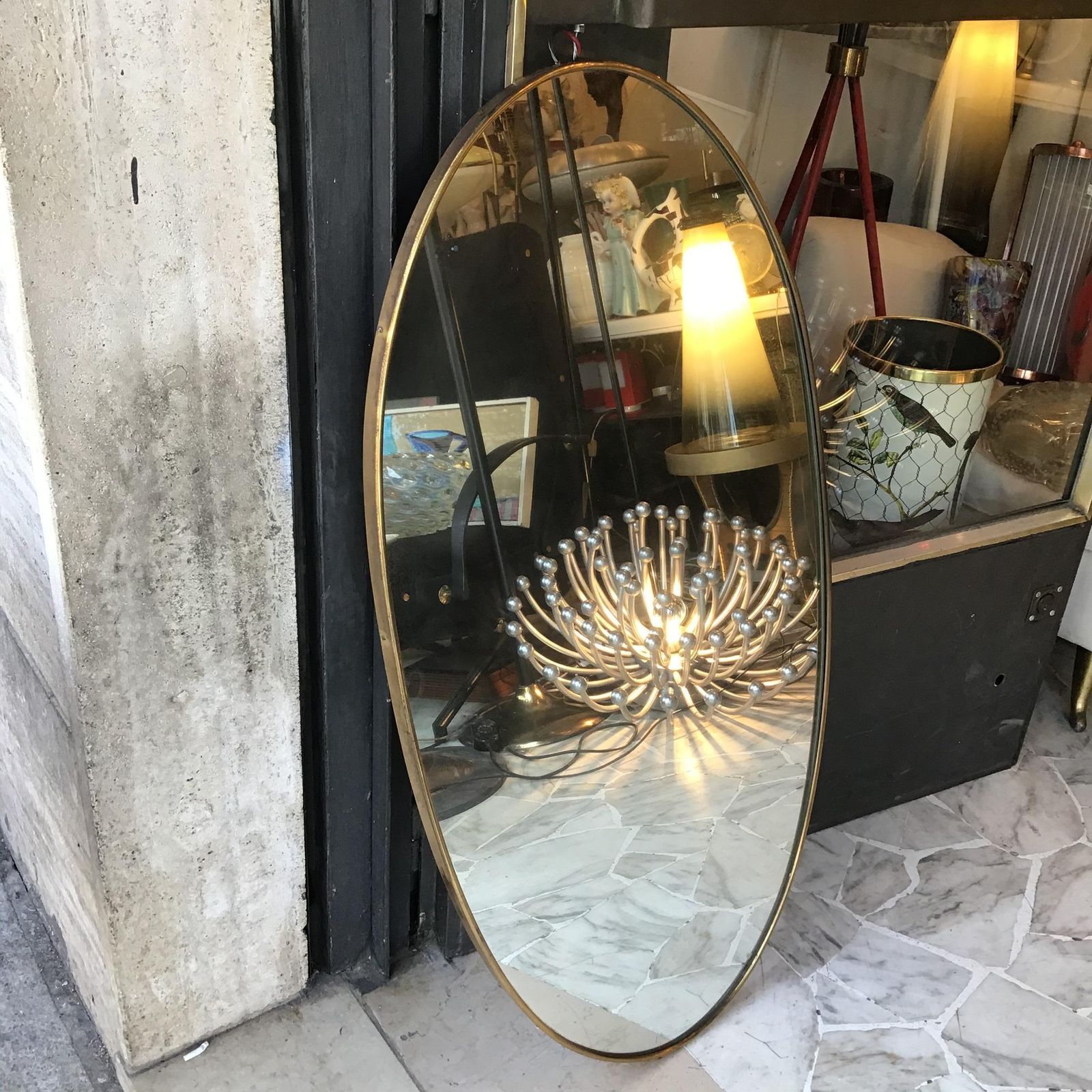 photo furniture In The Style Of Fontana Arte Ovale Mirror Brass Wood Mirrored Glass 1950 Italy