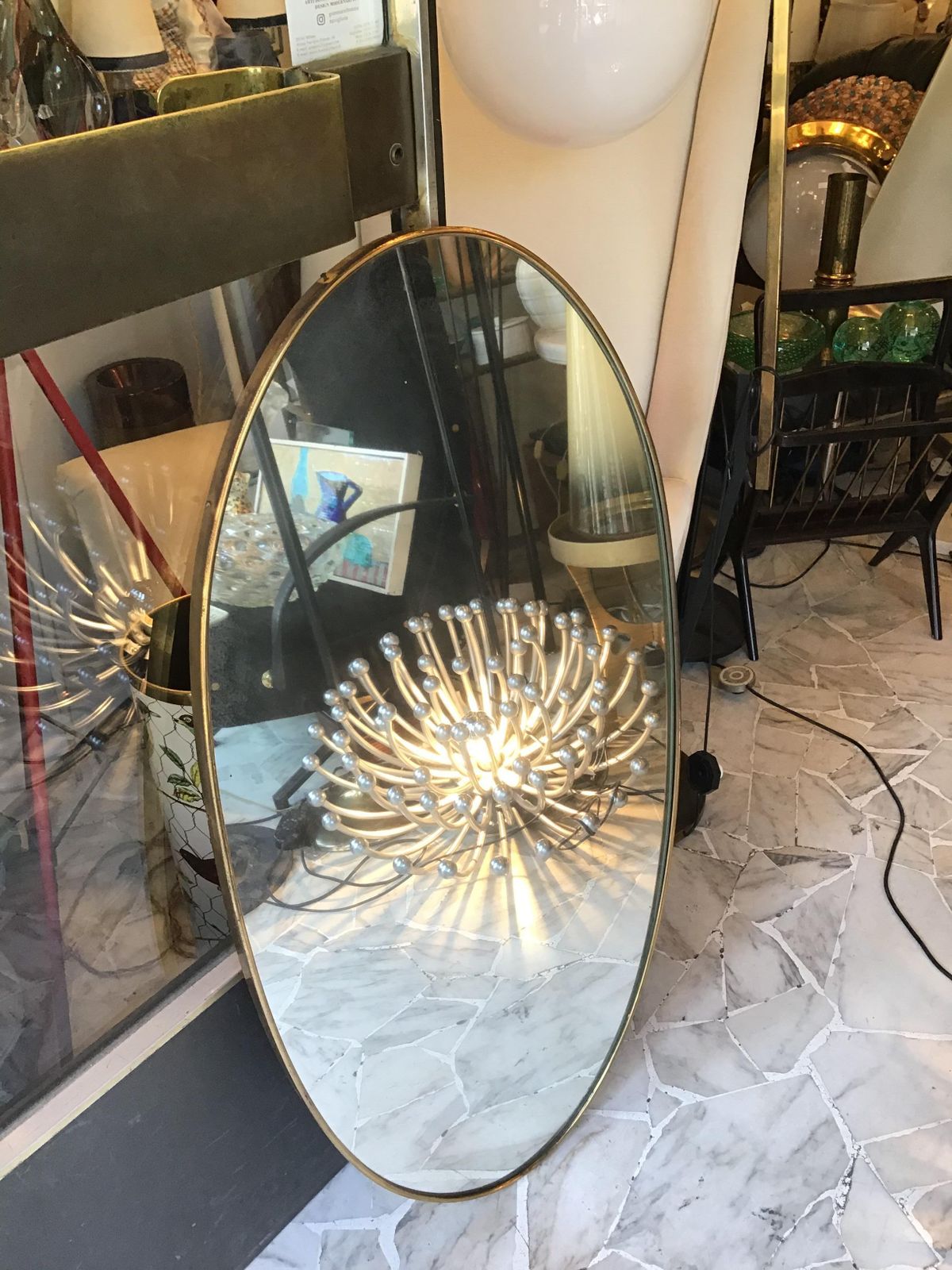 3466.0 In The Style Of Fontana Arte Ovale Mirror Brass Wood Mirrored Glass 1950 Italy photo