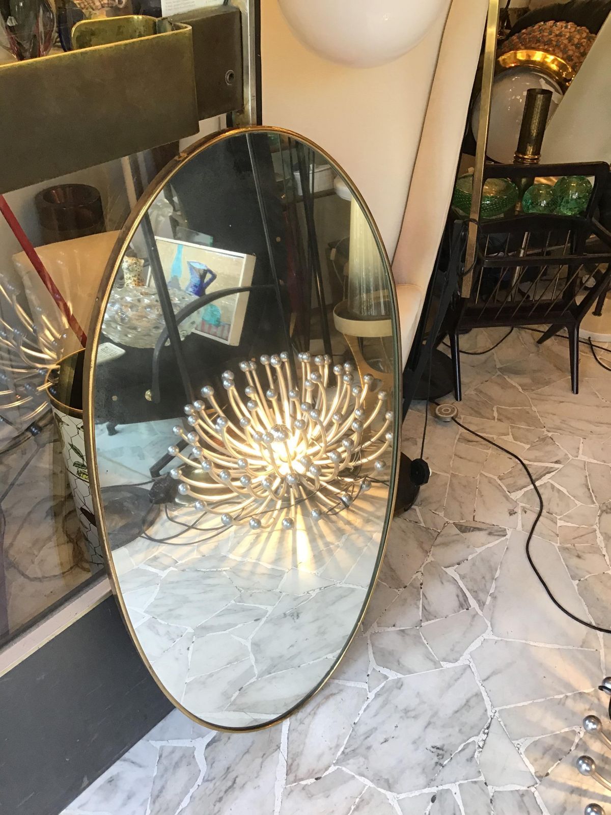 photo vinterior In The Style Of Fontana Arte Ovale Mirror Brass Wood Mirrored Glass 1950 Italy