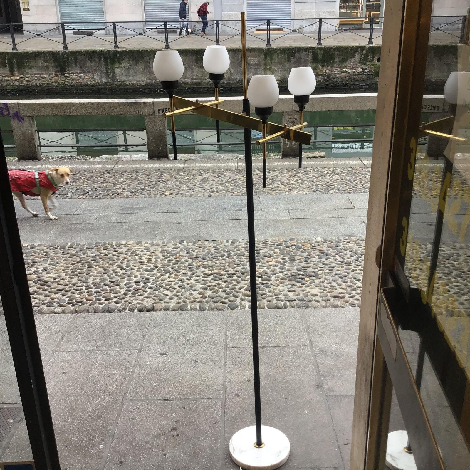 Stilnovo Floor Lamp Four Light Marble Iron Glass Brass, Italy photo for sale